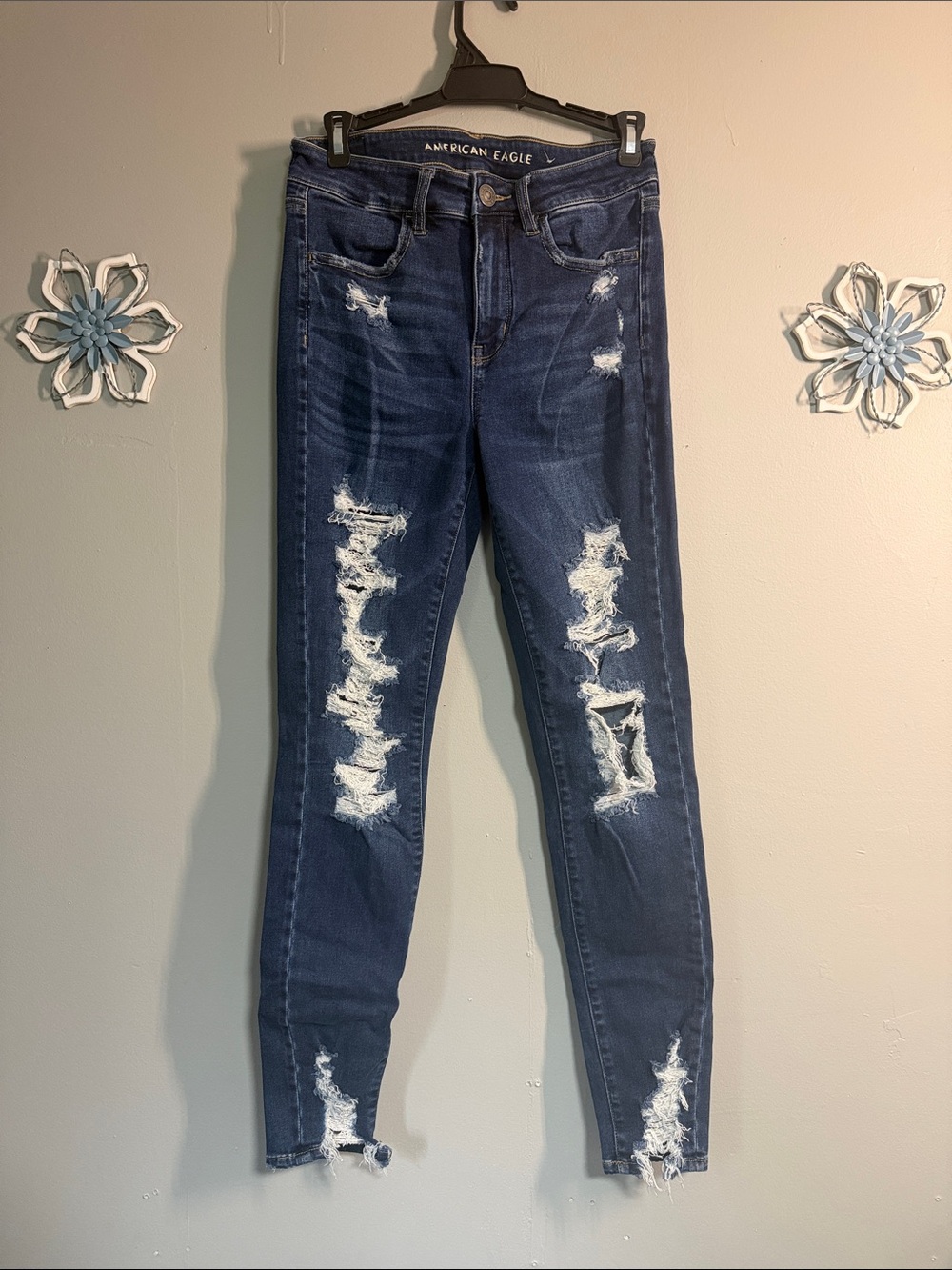 American Eagle Outfitters Dark Blue Ripped Skinny Jeans